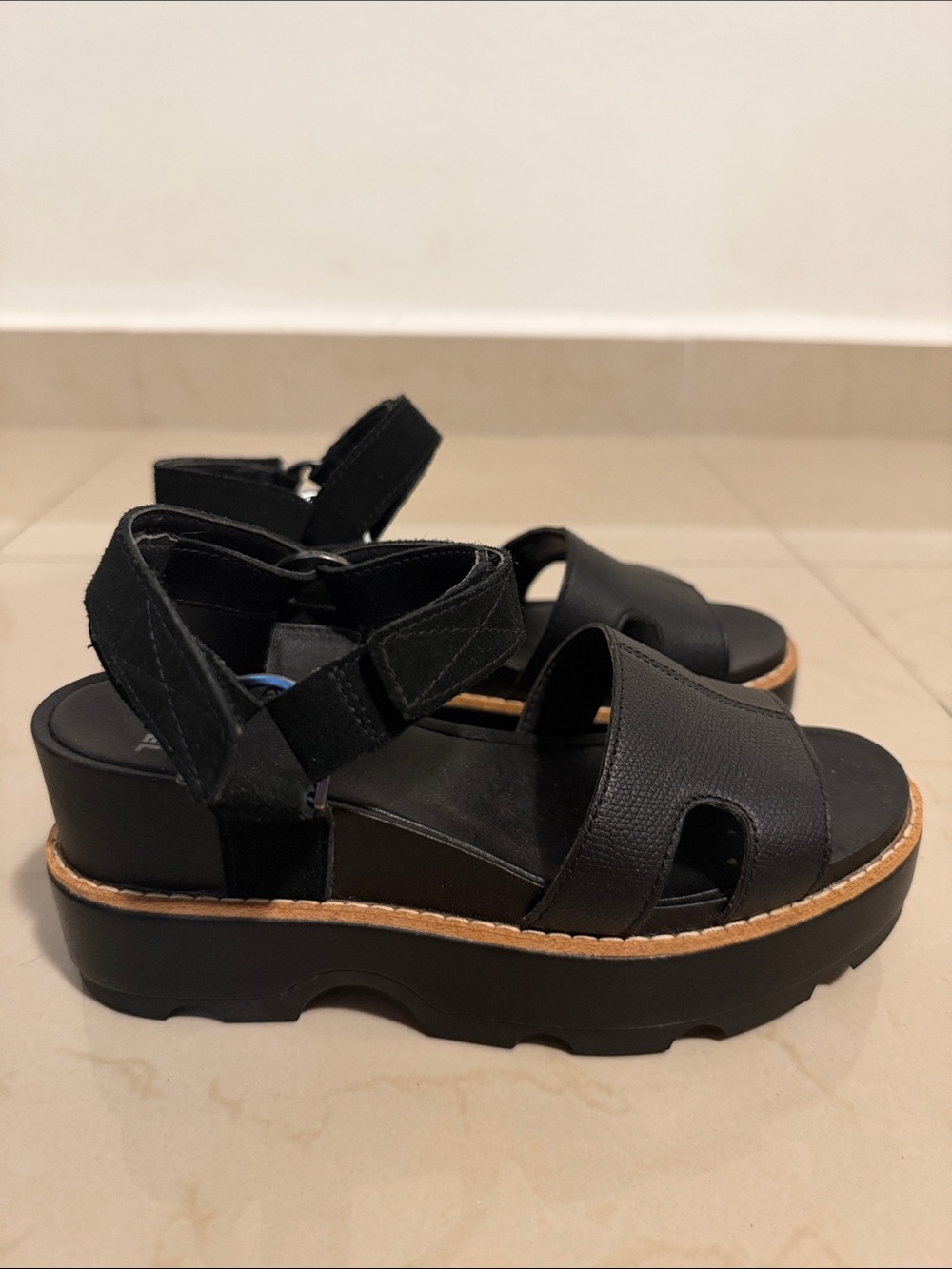 Sorel Black Platform Ankle-Strap Sandals